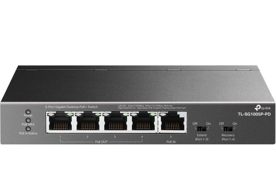 5 Port Gigabit PoE++ Switch - 90W Passthrough, Unmanaged, Extender/Repeater 802.3bt 1 thumbnail image