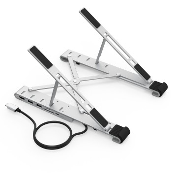 Choetech HUB-M43 7in1 HUB + Foldable Laptop stand USB-C to (HDMI 4K/USB-A*2/TF&SD/USB-C x 1 with PD Charging) Silver 