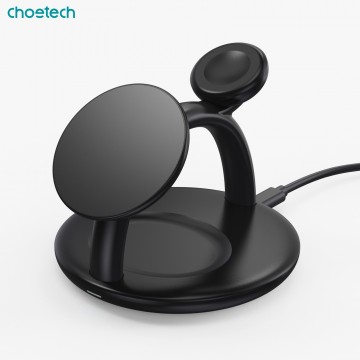 Choetech T587-F 3-in-1 15W MagSafe Wireless Charger for iPhone / 1-Watch / Air Pods (Black)