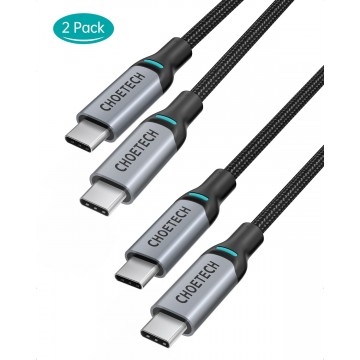 Choetech MIX00073 100W USB Type C Braided Fast Charging Cable 1.8m support 5A-blake braided cable + gray aluminum case*2pcs