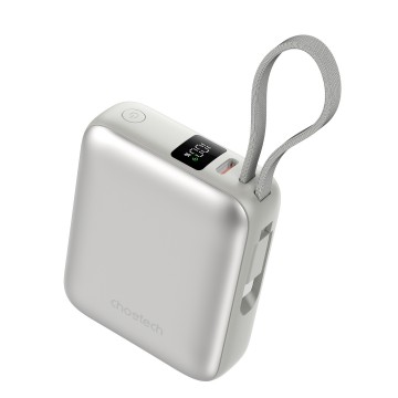 Choetech B832-SL Mini 35W 10,000mAh Power Bank with LED Display + USB-C Cable Silver 
