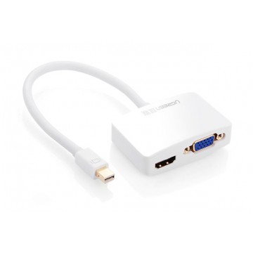 UGREEN 10427 mini dp male to VGA female+HDMI female converter cable -  White 