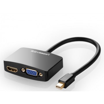 UGREEN 10439 mini dp male to VGA female+HDMI female converter cable--Black 