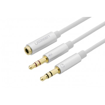 UGREEN 20897 Gold Plated 3.5mm Female to Dual 3.5mm Male Headset Mic Audio Y Splitter with Separate Mic - White 