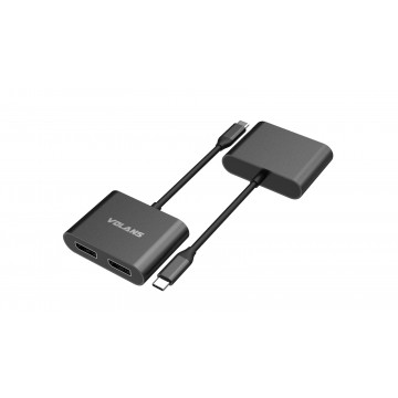 VOLANS VL-UC2DP-S Aluminium 4K USB-C to Dual DisplayPort Adapter with MST Dual Monitor