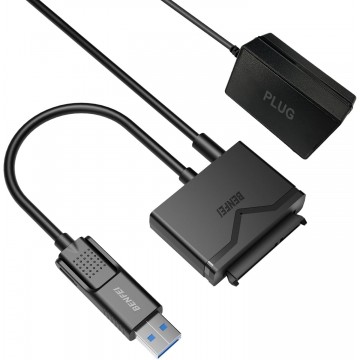 BENFEI 000221BK USB 3.0 to SATA III Hard Drive Adapter Compatible for 2.5 3.5 Inch HDD/SSD Hard Drive Disk with 12V/2A Power Adapter, Support UASP 