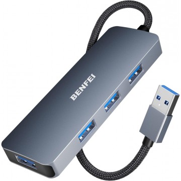 BENFEI 000305GY USB 3.0 Hub, 4 Ports USB A Splitter Ultra-Slim USB Expander for Mouse, Keyboard, Flash Drive, U Disk, Printer Compatible with Laptop.