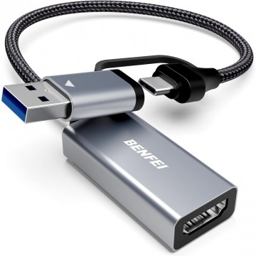 BENFEI 000368GY Video/Audio Capture Card 1080P 60FPS for Streaming, Recording, Gaming for Switch, PS4, PS5, Xbox, Work with PC/Windows/Mac OS 