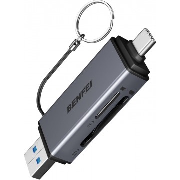 BENFEI 000381GY  USB-C+USB-A to SD/TF Card Reader for I-phone15/16, Mac, I-pad, Surface Book 3 and PC
