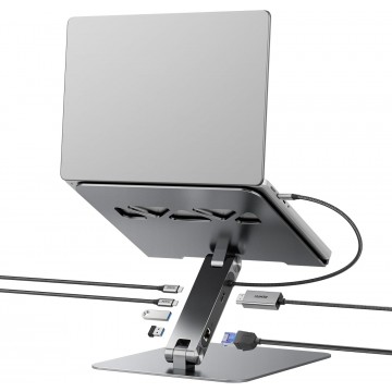 BENFEI 000398GY Laptop Stand + USB-C  6in1 HUB HDMI+USB-C(10G)+RJ45+2*USB-A(10G)+PD