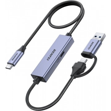 BENFEI 000408GY USB-C to USB-C+A + PD (100W) Video/Audio Capture Card Supporting Full HD 1080P 60FPS for Streaming, Recording, Gaming