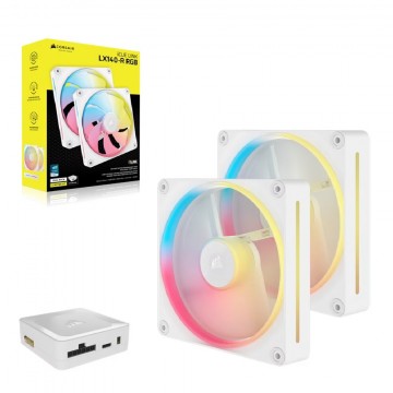 Corsair iCUE LINK LX140-R RGB 140mm PWM Reverse Fans Starter Kit Dual Pack -White CO-9051056-WW