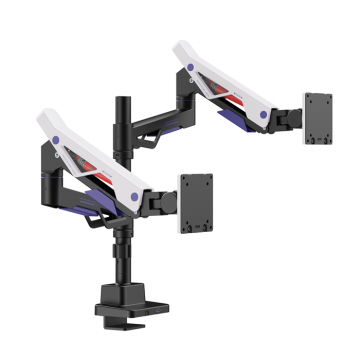Brateck  Atlas Neo Gaming Pole-Mounted Dual Monitor Arm with USB-A & USB-C Ports For most 24"~57" Monitors - LDT95-C024UCP-BLKWH