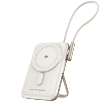 Choetech B735WH 10000mAh 20W MagLeap Wireless Power Bank White with Phone Holder & Build-in Cable