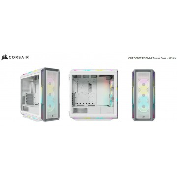 Corsair iCUE 5000T RGB ATX Mid-Tower Case, USB Type-C, 160 RGB LED, Rapid Route, Maximum Cooling, Tool Free Hinged Side Panels, White (LS)
