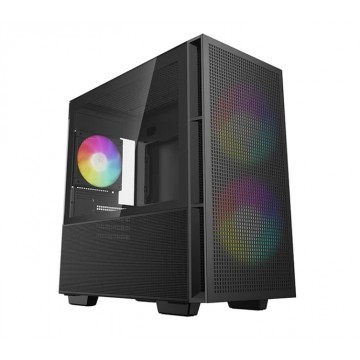 DeepCool CH360 Black Micro ATX Case, Tempered Glass Window, 1x USB 3.0, 1x USB-C, HD Audio, 2x 140mm ARGB and 1x 120mm ARGB Pre-installed Fans