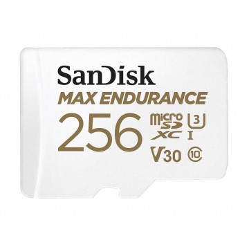 SanDisk Max Endurance 256GB microSD 100MB/s 40MB/s 20K hrs 4K UHD C10 U3 V30 -40°C to 85°C Heat Freeze Shock Temperature Water X-ray Proof SD Adapter