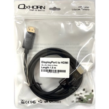 Oxhorn 1.8M DisplayPort to HDMI Cable Ultra HD 4K