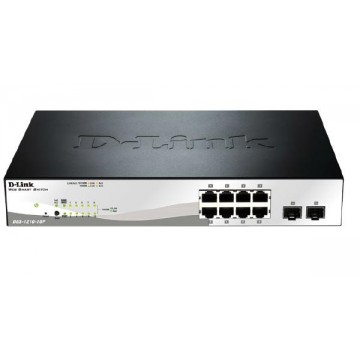 D-Link 10-Port Gigabit Smart Managed PoE Switch with 8 RJ45 PoE and 2 SFP Ports, 65 W