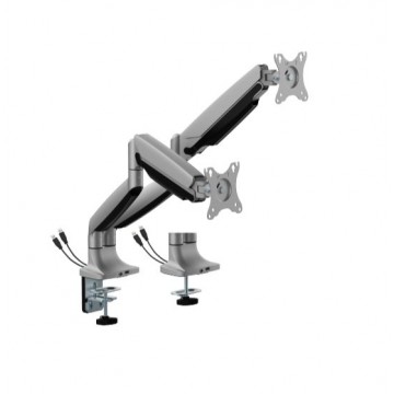 Brateck LDT82-C024UC DUAL SCREEN HEAVY-DUTY GAS SPRING MONITOR ARM WITH USB PORTS For most 17'~35' Monitors, Matte Silver(New)