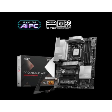 MSI PRO X870-P WIFI, AMD AM5 ATX Motherboard 4x DDR5~256GB, 4x PCIe x16, 3M.2, 4x USB 3.2,4x USB 2.0, 2x USB-C