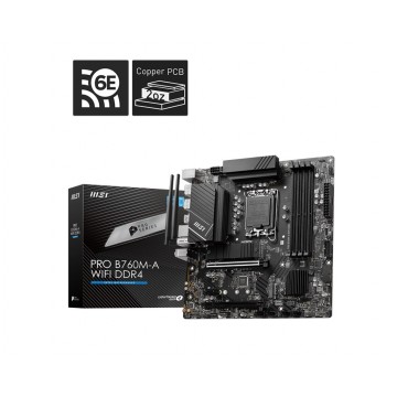 MSI PRO B760M-A WIFI DDR4 mATX Motherboard, 4x DDR4~128GB, 2x PCI-E x 16, 1x PCI-E x 1, 2x M.2, 4x SATA, 4x USB 3.2 , 2x USB 2.0