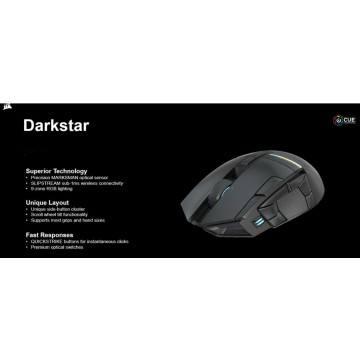 CORSAIR DARKSTAR WIRELESS MMO/MOBA ICUE, 15 Programmable buttons, Sub 1ms Slipstream up to 80hrs with BT. Ultimate Gaming Mouse.