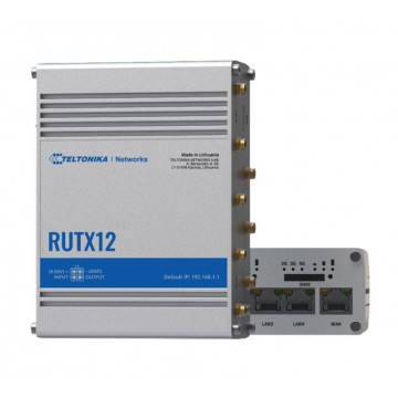 Teltonika RUTX12 - Industrial Dual Modem and Dual SIM CAT6 4G LTE Router/Firewall with Dual Band WiFi 5 802.11ac, GNSS/GPS and Bluetooth LE