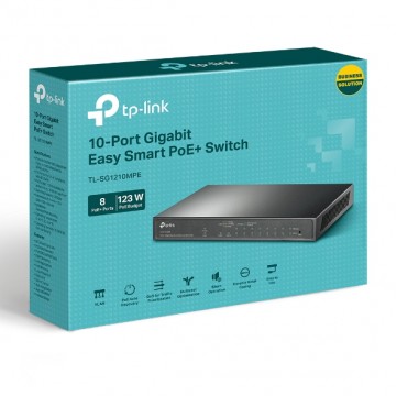 TP-Link TL-SG1210MPE 10-Port Gigabit Fanless Easy Smart Switch with 8-Port PoE+