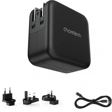 Choetech PD6055 GAN Triple type-c + 1*USBA 70w travel charger ( US/EU/UK/AU) Black