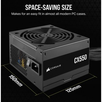 Corsair CX550 550W, 80 PLUS Bronze Certified, Up to 88% Efficiency,  Compact 125mm design easy fit and airflow, ATX PSU 2023