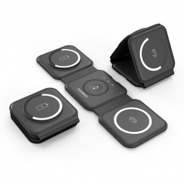 Choetech T588-BK 3-in-1 Foldable 15W MagSafe Wireless fast Charger for iPhone i-Watch Air Pod Black