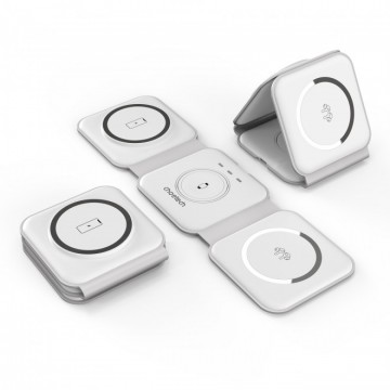 Choetech T588-WT 3-in-1 Foldable 15W MagSafe Wireless fast Charger for iPhone i-Watch Air Pod White