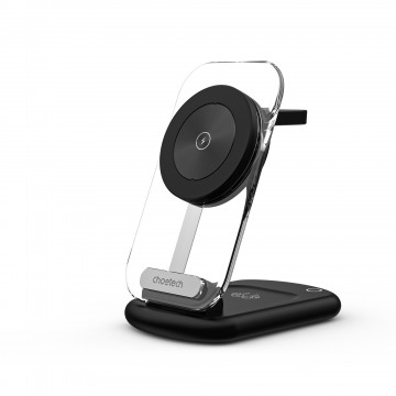 Choetech T618-F-BK 3-in-1 15W MagSafe Wireless fast Charger Stand for iPhone i-Watch AirPods w/ Ambient Light