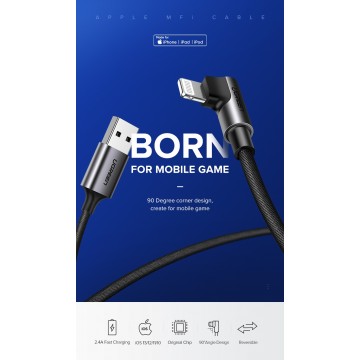 UGREEN 60521 Lightning to USB A Cable 90 Degree 1M